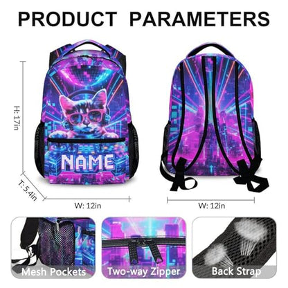 Boys Backpack Gaming Backpacks Personalized Name for Kids Toddler, Large Capacity Cat Bookbag for School Travel Outdoor - color: Pink