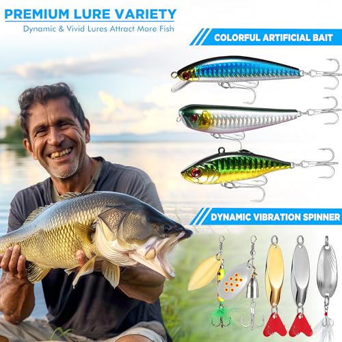 PLUSINNO Fishing Lures, 137Pcs Tackle Box with Tackle Included, Crankbaits, Spoon, Hooks, Weights & Other Accessories, Fishing Bait Lure Gear Kit Gift for Men Bass Freshwater - color: ORANGE