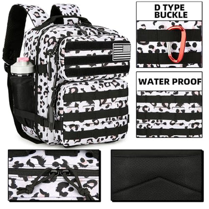 9L Mini Tactical Backpack for Men and Women Tactical Backpack Small for Hiking Small Tactical Bag Fitness Pack - color: White Leopard