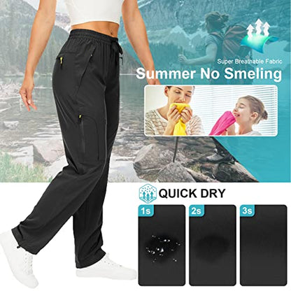 Womens Hiking Pants Quick Dry UPF 50 Lightweight Travel Golf Cargo Safari Pants Zipper Pockets - color: Black, size: XX-Large Petite