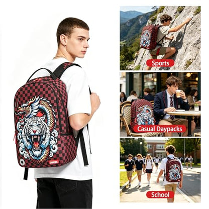 Graffiti Backpack, Designer Laptop Backpack for 15.6 Inch Work,Water Resistant Backpack Computer Bag, DragonTiger - color: Dragontiger