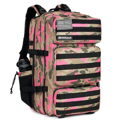 Military Tactical Backpack 55L for Men & Women Bug Out Bag Assault pack Molle Daypack Hiking Trekking Rucksack (Pink camouflage) - color: Pink Camouflage