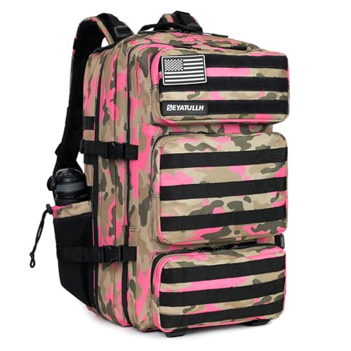 Military Tactical Backpack 55L for Men & Women Bug Out Bag Assault pack Molle Daypack Hiking Trekking Rucksack (Pink camouflage) - color: Pink Camouflage