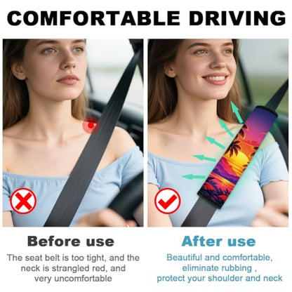 2Pcs Soft Auto Seat Belt Cover Pads, Tropical Sunset Car Seatbelt Shoulder Cushion for Comfortable Driving, Compatible with All Cars' Seatbelt and Backpack Straps 11x2.4inch - color: Sunset