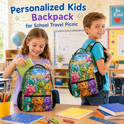 Dinosaur Backpack for Kids Toddlers Personalized Bookbag for Boys Girls School Travel Picnic, Cute Fun Schoolbag for Kindergarten Preschool Elementary - color: Purple