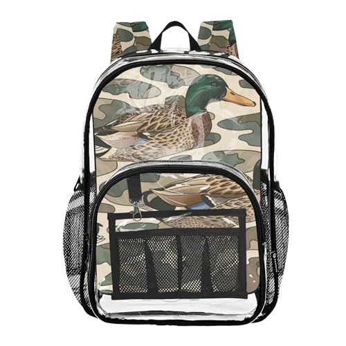 Duck Camo Camouflage Clear Backpack PVC Transparent Backpack Lightweight Book Bags Capacity Clear Bag for Boys Girls - color: Dapple Green