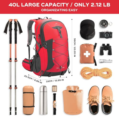 Maelstrom Hiking Backpack,Camping Backpack,40L Waterproof Hiking Daypack with Rain Cover,Lightweight Travel Backpack,Red - color: 40l Red, size: 40l