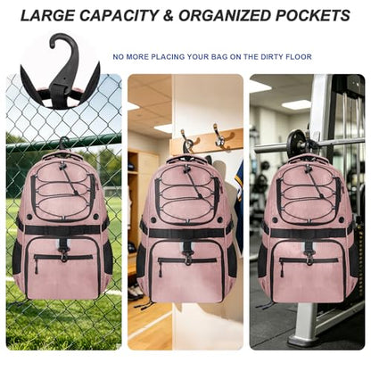 Basketball Backpack with Separate Ball & Ventilated Shoe Compartment, Sports Bag with Hook for Men Women Teens Training Travel - color: Flesh Pink