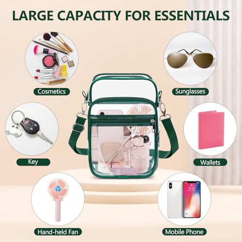 Blvornl Clear Crossbody Bag with Adjustable Shoulder Strap, Stadium Approved PVC Purse Bag, Messenger Bag - color: Green, size: Large