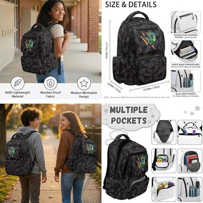 Talayituse Dinosaur Paint Splatter Print 6 Pack Backpack for Kids Boys School Bag Set with Lunch Box Pencil Case Water Bottle Sleeve Bookmark & Keychain Primary Middle Schoolbag Bookbag - color: Dinosaur Paint Splatter