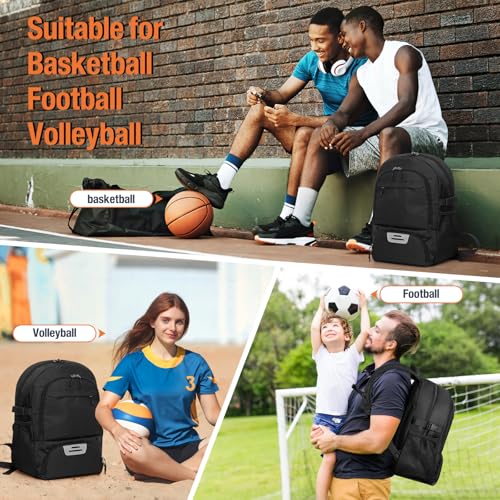 OCKLILY Basketball Backpack - Large Sports Equipment Bag with Ball Holder & Shoe Compartment, Sport Bags for Basketball, Soccer, Volleyball, Gym, School and Travel, 30L - color: Black