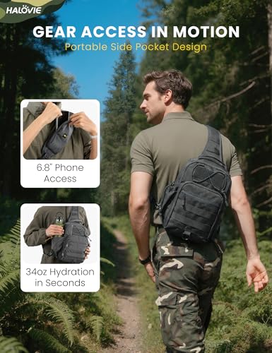 HALOVIE Anti-theft Tactical Sling Bag RFID Darkgray Military Shoulder Bag with Phone Pack EDC Molle Crossbody Bag for men - color: Darkgray