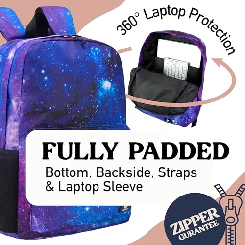 Fenrici Galaxy Backpack for Boys, Girls, Kids Back Pack with Padded Laptop Compartment, Kids' Bookbags for School, Cosmic Pack, Space Backpack, Purple Galaxy, 17 Inch - color: Galaxy Purple