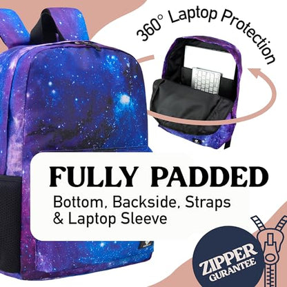 Fenrici Galaxy Backpack for Boys, Girls, Kids Back Pack with Padded Laptop Compartment, Kids' Bookbags for School, Cosmic Pack, Space Backpack, Purple Galaxy, 17 Inch - color: Galaxy Purple