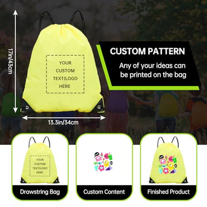 pack of 50 Custom Bags With Your Logo,Drawstring Backpacks Bulk String Bag,Great for Travelling, Gym and for Everyday Use (Custom Yellow) - color: Custom Yellow