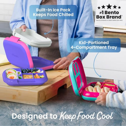 Bentgo Chill Kids Leakproof Lunch Box - 4-Compartment Bento Box with Built-In Ice Pack, 3.3 Cup Capacity, BPA-Free, Microwave & Dishwasher Safe Tray, Ages 3–7 (Fuchsia/Teal) - color: Fuchsia/Teal
