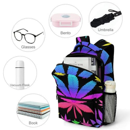 Men Women Casual Large Backpack, Cool Trippy Weed Neon Tie Dye Bookbag Lightweight Computer Bags Travel Hiking Daypack for Office College - color: Color(530)