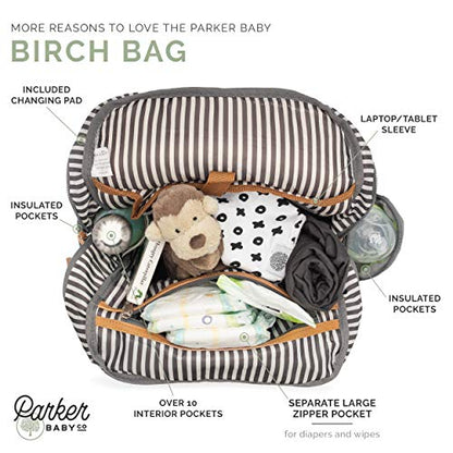 Parker Baby Co. Diaper Backpack - Large Diaper Bag with Insulated Pockets, Stroller Straps and Changing Pad -Birch Bag - Black - color: Black