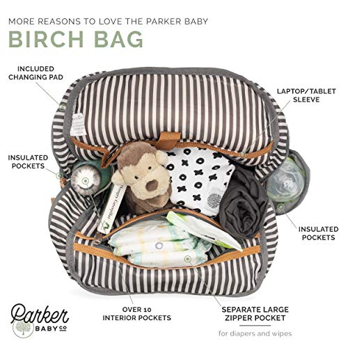 Parker Baby Co. Diaper Backpack - Large Diaper Bag with Insulated Pockets, Stroller Straps and Changing Pad -Birch Bag - Black - color: Black