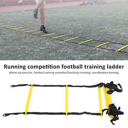 12 Rungs Soft Agile Step Ladder, Football Training Ladder, Adjustable Spacing Speed Ladder with Triangular Hook for Grass, Reinforced Belt for Coordination and Warm - Up