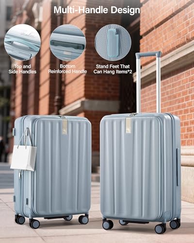 Hanke 24 Inch Expandable Luggage Top Opening Checked Bag Luggage Hard Shell Suitcases with Wheels Lightweight Travel Luggage Medium Suitcase with Lock for Woman Men-Grey - color: Grey, size: 24 Inch Expandable