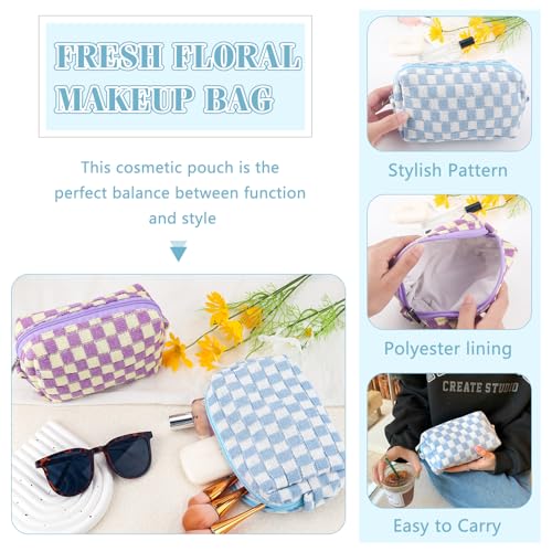 ZLFSRQ 2Pcs Checkered Pencil Case Cute Pencil Pouch for Teens Checkered Makeup Bag Medium Travel Cosmetic Bag Preppy Makeup Pouch for Purse Aesthetic Zipper Toiletry Bags Organizer(Blue/Purple) - color: BN Checkered 2Pcs M Blue/Purple