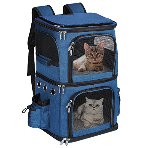 HOVONO Double-Compartment Pet Carrier Backpack for Small Cats and Dogs, Cat Travel Carrier for 2 Cats, Perfect for Traveling/Hiking/Camping, Blue - color: Blue, size: Large