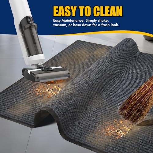Extra Large Indoor/Outdoor Entrance Mat - 4 x 15 Feet, Rubber Border Door Mat Heavy Duty, Waterproof, Low-Profile, Easy to Clean, Rubber Entry Mat, Commercial Floor Mat, Charcoal Grey - size: 4 x 15 Feet