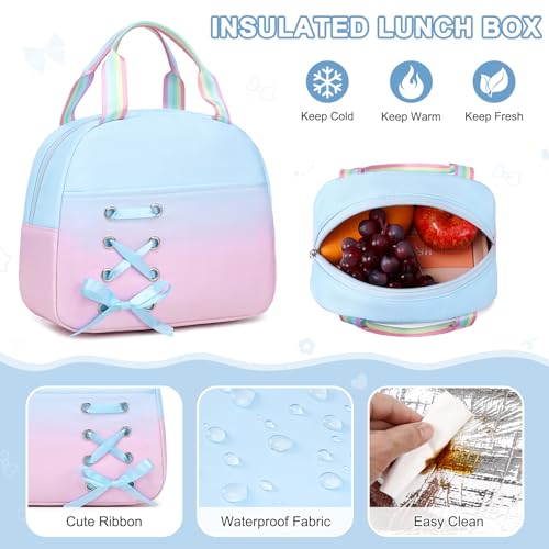 Scothen Backpacks for Girls, Girls Backpack with Lunch Box & Pencil Pouch for Teens Girl Kids Elementary Middle High School College Student Bookbag Daypack Laptop Travel Backpack for Women - color: Blue Purple