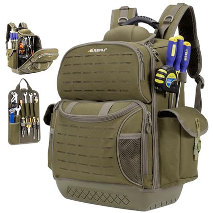 BLISSWILL Tool Bag Backpack for men,Heavy Duty Tool Backpack Bag with Waterproof Molded Base，62 Pockets/40 Loops Heavy Duty Tools Organizer Bags/Electrician/Industrial/Construction Work Backpack - color: Dark Khaki