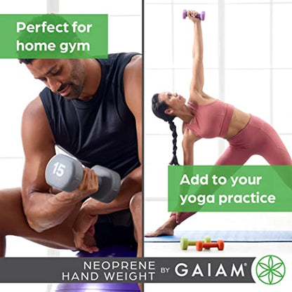 Gaiam Dumbbell Hand Weight (Sold in Singles) - Neoprene Coated Exercise & Fitness Dumbbell for Home Gym Workouts and Strength Training - Free Weights for Women and Men - size: 15lb
