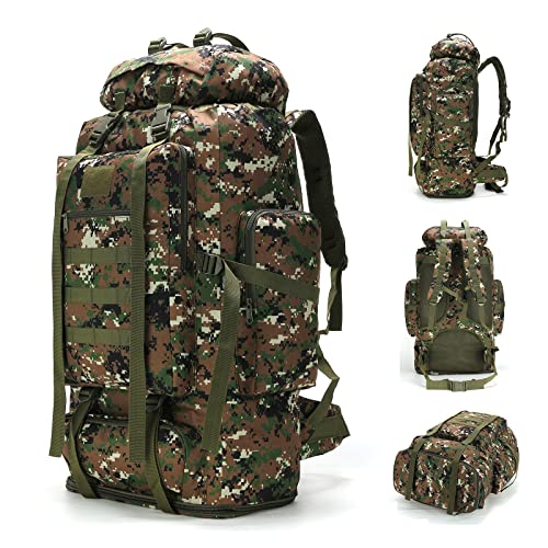 100L Hiking Camping Backpack MOLLE Rucksack Waterproof Daypack for Traveling (Woodland Camo) - color: Woodlandcamo