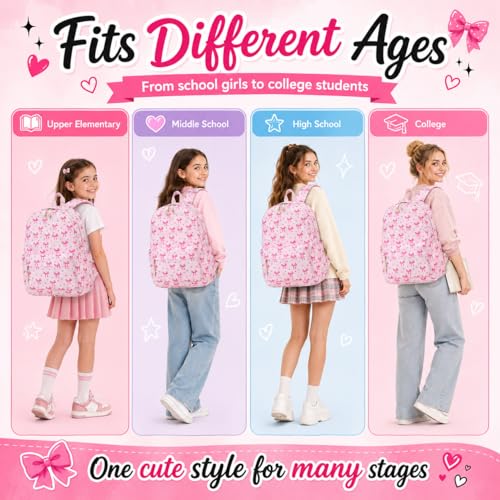 LOIDOU Girls Backpack for Kids Cute School Bookbag - color: Bow Pink 215, size: L-17"