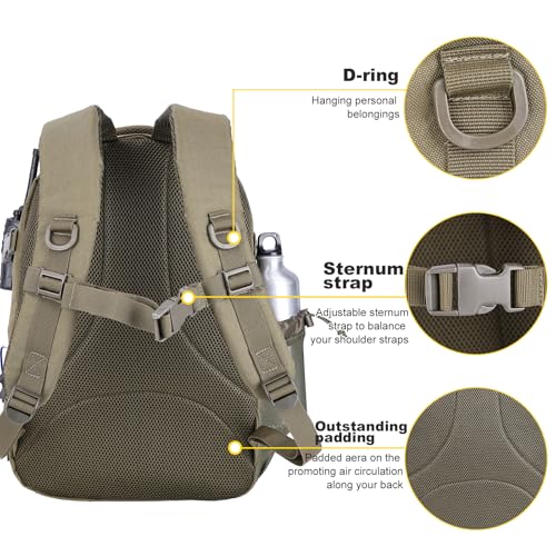 Tactical Hiking Backpack with 180° Open Design, Molle Webbing, Padded Laptop Compartment, Lightweight for Outdoor Adventures (green) - color: Green