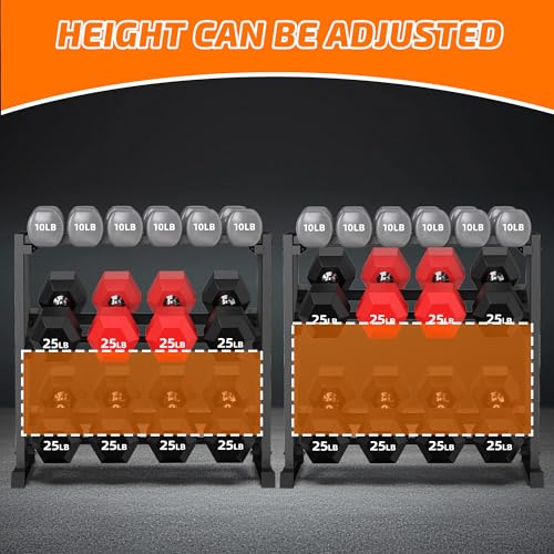 PLKOW Adjustable 3-Tier Dumbbell Rack with Barbell & Weight Plate Storage for Home Gym, Heavy Duty Steel Weight Rack Stand, Angle Height Width Adjustable Gym Organizer - color: Black