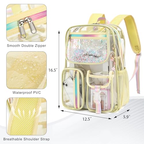 Clear Backpack for Girls Women, School Bookbag Heavy Duty See Through Backpacks (Light Yellow) - color: Pale Yellow