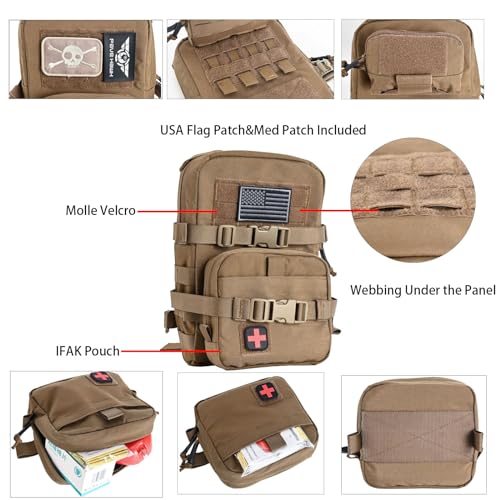 MOLLE Hydration Pack for Plate Carrier,Compact Water Bladder Carrier for Tactical Vest Backpack,Mini 1.5L-2L Hydration Backpack with IFAK Pouch - color: Coyote Brown