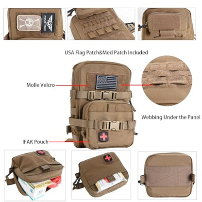 MOLLE Hydration Pack for Plate Carrier,Compact Water Bladder Carrier for Tactical Vest Backpack,Mini 1.5L-2L Hydration Backpack with IFAK Pouch - color: Coyote Brown