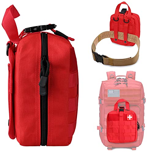 LIVANS 1000D First Aid Bag Empty Medical Ifak Pouch Molle EMT Pouches Rip-Away Tactical Military Trauma Emergency Medic Bag - color: Red(7.1"l X 3.5"w X 8"h)