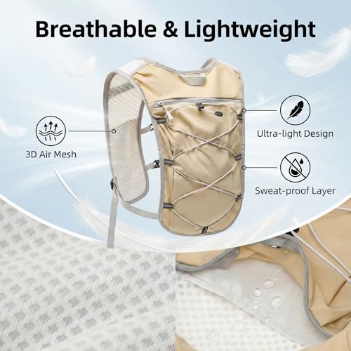 Hydration Backpack Lightweight Running Vest for Women Men with 500ml Soft Flask Hiking Daypack - color: Khaki Vest Only