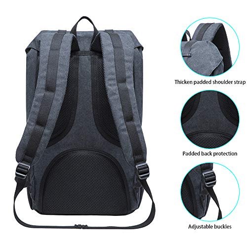 KAUKKO Laptop Outdoor Backpack Traveling Daypack Hiking Rucksack Large Capacity Bag Fits 15.6" (E5-1BG) - color: E5-1canvas Blackgrey