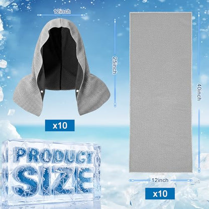 Honoson 20 Pcs12x25 Inch Cooling Hoodie Towel Bulk for Neck and Face 40x12 Inch Quick Dry Sweat Towels Instant Ice Cold Towel for Hot Weather Run Yoga Gym(Light Gray) - color: Light Gray