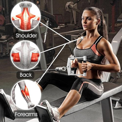 Yes4All Cable Machine Attachment, Row Handles, Tricep Rope, Straight Bar, V Bar, LAT Pulldown Accessories Load 880 LB for Home Gym - color: C. Double D Handle + Vshape Bar with Rubber