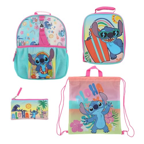 Disney Lilo & Stitch 5-Piece Backpack & Lunchbox Set - color: 5-pc Lilo & Stitch Sky Blue, size: 16 Inches