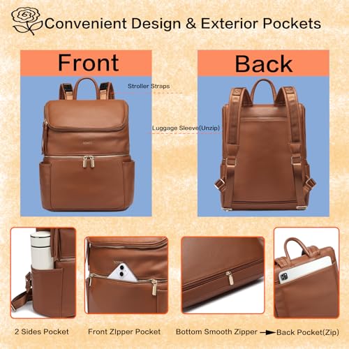 Leather Diaper Bag Backpack for Boy Girl Twins, Toddler Diaper Bag with Multiple Pockets, Cooler Compartment - color: Zeal Brown