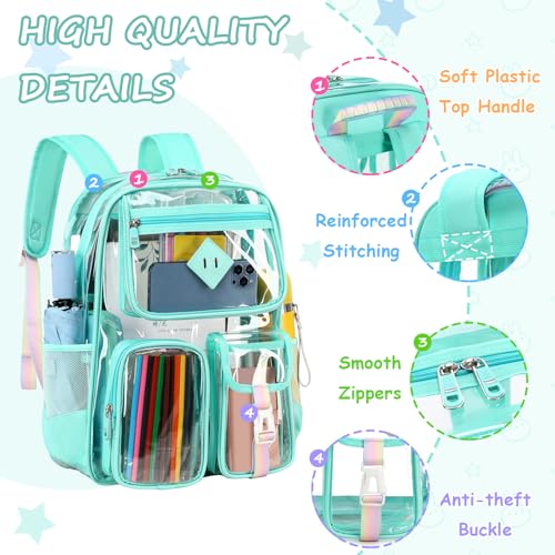 PIG PIG GIRL Clear Backpack for School,Heavy Duty PVC Transparent Bookbag for Girls Stadium Approved See Through Backpack - color: 4-turquoise