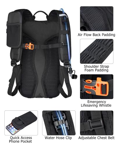 NOOLA Hydration Backpack with 3L Water Bladder - 22L Water Backpack for Hiking, Cycling, Running, Biking - Lightweight Hiking Pack Bag with Rain Cover, Phone Holder and Trekking Pole Holders, Black - color: Black, size: 22 Liters