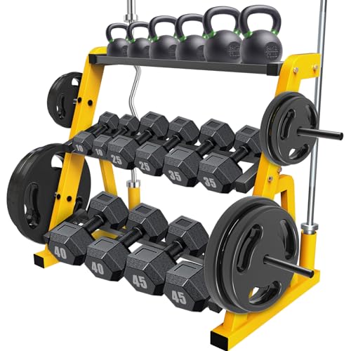 Kipika Heavy Duty 3 Tier Dumbbell Rack Multifunctional, Weight Rack for Dumbbells, Home Gym Equipment, Suitable for Storage of Dumbbell, Kettle Bell, Barbell Plate, Barbell Bar - color: 2 Tier Tilt Shelf + 1 Tier Tray