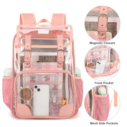 Fuyicat Clear Backpack Heavy Duty PVC Transparent Girls Kids School Backpacks Stadium Approved See Through College Bookbag for Women (Pink) - color: Pink
