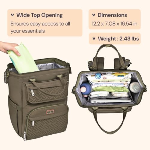 BabbleRoo Diaper Bag Backpack, Multifunction Nappy Changing Bag with Changing Pad, Stroller Straps & Pacifier Case, Unisex Stylish Travel Back Pack for Moms & Dads - Army Green - color: Army Green